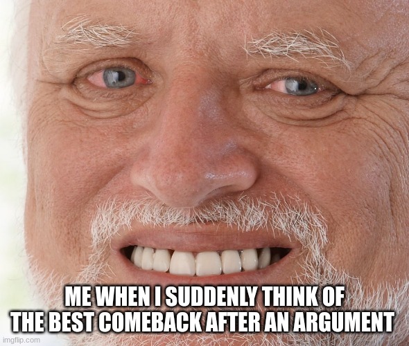 Sigh | ME WHEN I SUDDENLY THINK OF THE BEST COMEBACK AFTER AN ARGUMENT | image tagged in hide the pain harold,ahhhhhhhhhhhhh,certified bruh moment,bruh,bruh moment | made w/ Imgflip meme maker