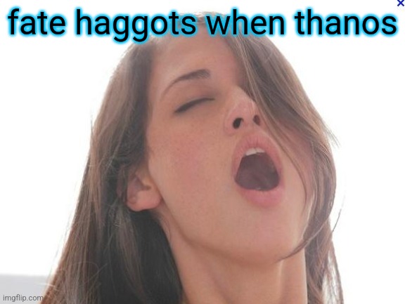 orgasm | fate haggots when thanos | image tagged in orgasm | made w/ Imgflip meme maker