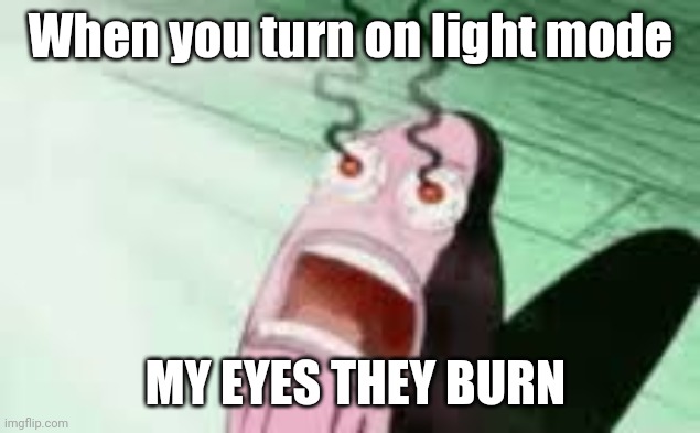 BURN | When you turn on light mode; MY EYES THEY BURN | image tagged in burning | made w/ Imgflip meme maker