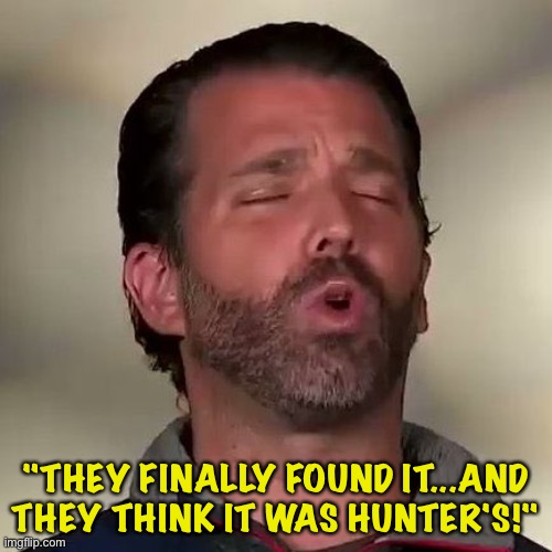 Donnie's Got A Secret | "THEY FINALLY FOUND IT...AND THEY THINK IT WAS HUNTER'S!" | image tagged in donald trump jr don jr cocaine | made w/ Imgflip meme maker