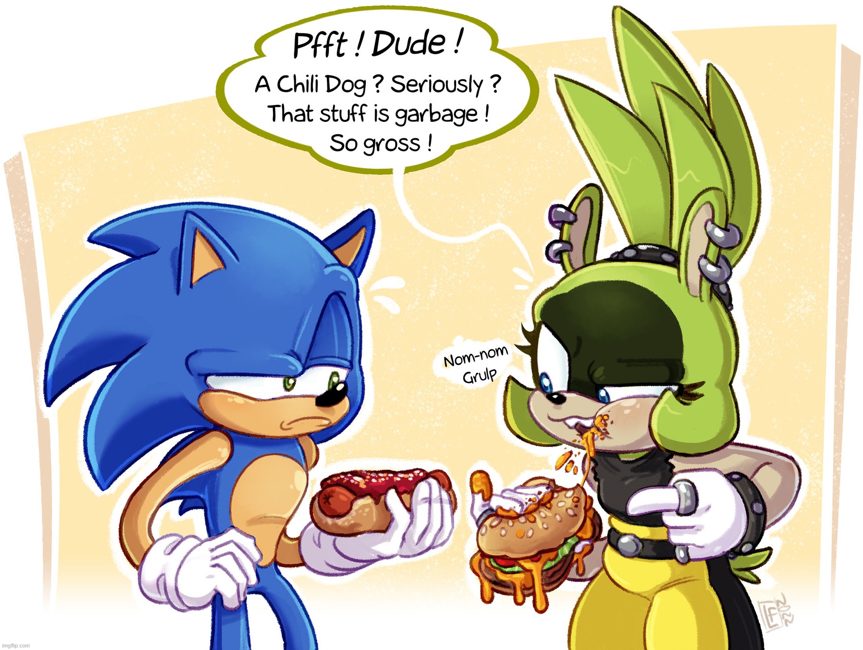 I prefer Pizza myself. xD | image tagged in sonic the hedgehog,surge the tenrec | made w/ Imgflip meme maker