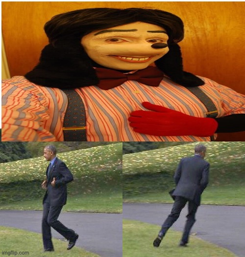 Bro be lookin like goofy | image tagged in obama running away | made w/ Imgflip meme maker