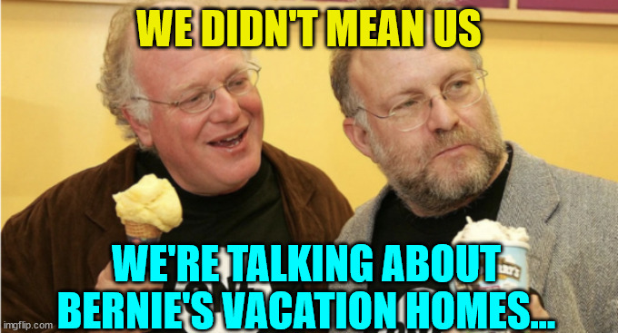 WE DIDN'T MEAN US WE'RE TALKING ABOUT BERNIE'S VACATION HOMES... | made w/ Imgflip meme maker