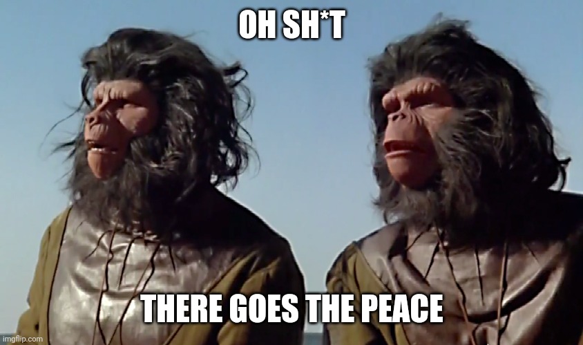 Spaceballs Apes | OH SH*T THERE GOES THE PEACE | image tagged in spaceballs apes | made w/ Imgflip meme maker
