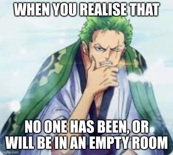 whoa | WHEN YOU REALISE THAT; NO ONE HAS BEEN, OR WILL BE IN AN EMPTY ROOM | image tagged in think zoro,deep thoughts | made w/ Imgflip meme maker