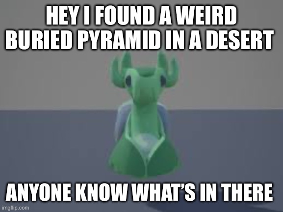 Space snail | HEY I FOUND A WEIRD BURIED PYRAMID IN A DESERT; ANYONE KNOW WHAT’S IN THERE | image tagged in space snail | made w/ Imgflip meme maker