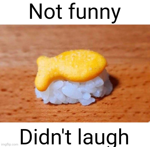 Meme #2447 | Not funny; Didn't laugh | image tagged in memes,seafood,funny,goldfish,rice,sushi | made w/ Imgflip meme maker