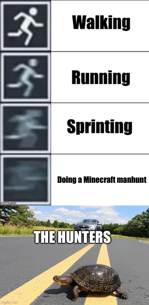 Doing a Minecraft manhunt; THE HUNTERS | image tagged in very fast | made w/ Imgflip meme maker