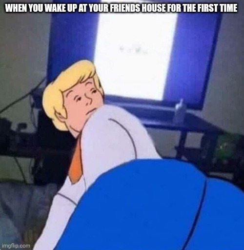 WHEN YOU WAKE UP AT YOUR FRIENDS HOUSE FOR THE FIRST TIME | image tagged in scooby doo,memes | made w/ Imgflip meme maker