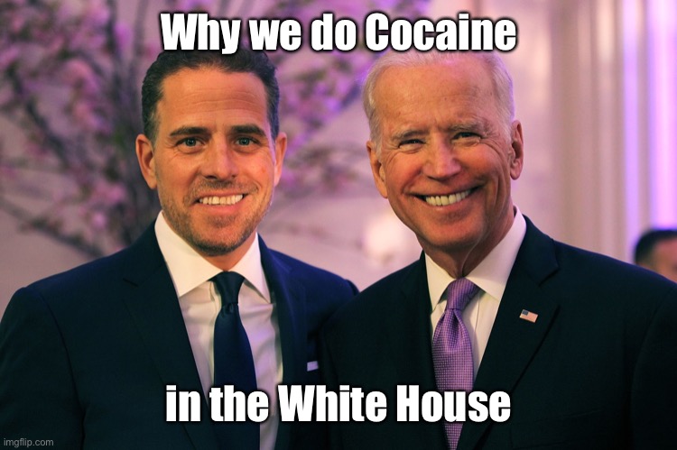 Joe and Hunter Biden | Why we do Cocaine in the White House | image tagged in joe and hunter biden | made w/ Imgflip meme maker