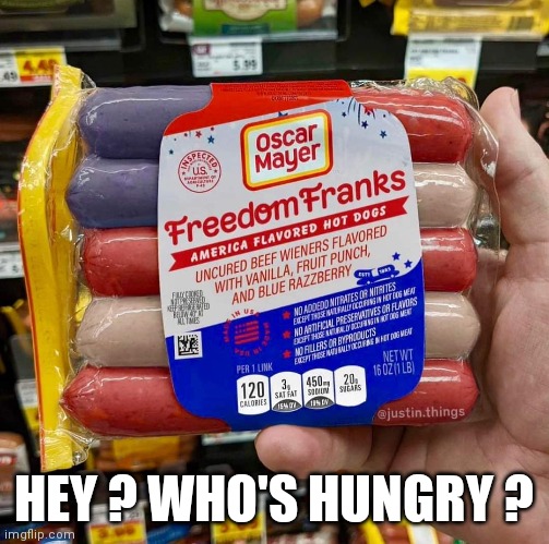 HEY ? WHO'S HUNGRY ? | image tagged in hot dog,colourful | made w/ Imgflip meme maker
