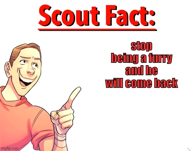 Scout Fact | stop being a furry and he will come back | image tagged in scout fact | made w/ Imgflip meme maker