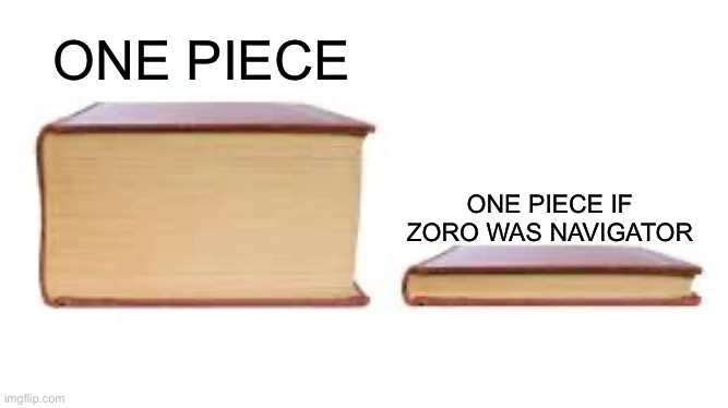 Big book small book | ONE PIECE; ONE PIECE IF ZORO WAS NAVIGATOR | image tagged in big book small book | made w/ Imgflip meme maker