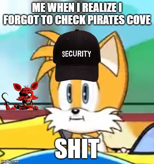 Tails hold up | ME WHEN I REALIZE I FORGOT TO CHECK PIRATES COVE; SHIT | image tagged in tails hold up | made w/ Imgflip meme maker