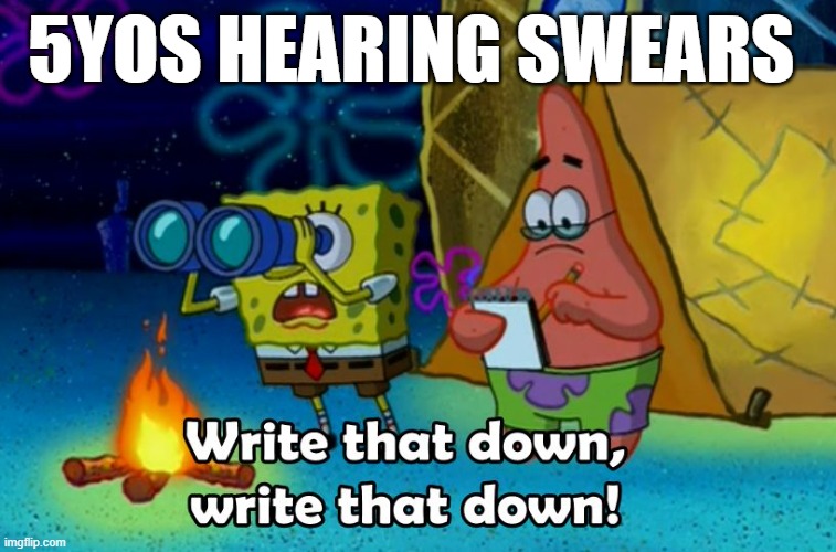 write that down | 5YOS HEARING SWEARS | image tagged in write that down | made w/ Imgflip meme maker