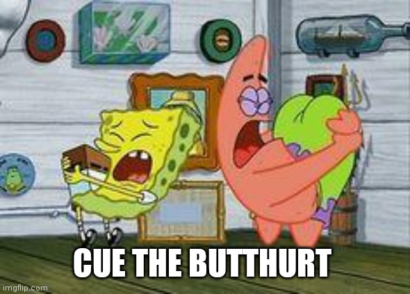 Spongebob Butthurt | CUE THE BUTTHURT | image tagged in spongebob butthurt | made w/ Imgflip meme maker