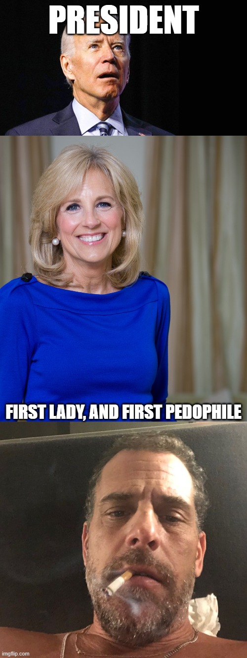 PRESIDENT; FIRST LADY, AND FIRST PEDOPHILE | image tagged in confused joe biden,dr jill biden joes wife,hunter biden | made w/ Imgflip meme maker
