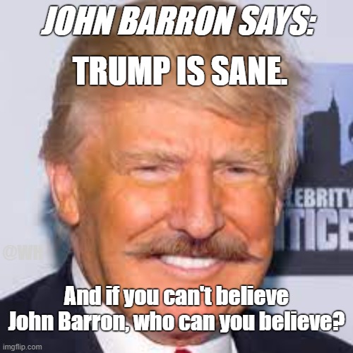 John Barron | TRUMP IS SANE. JOHN BARRON SAYS:; @WH; And if you can't believe John Barron, who can you believe? | image tagged in john barron,trump,sane | made w/ Imgflip meme maker
