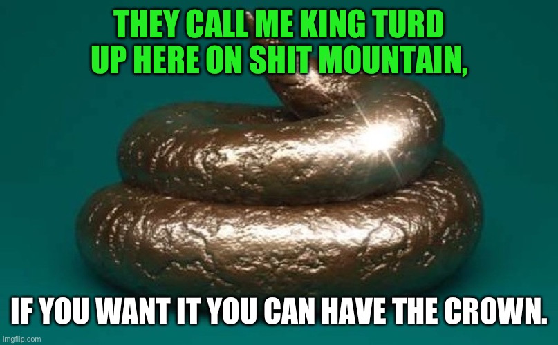 Polished Turd | THEY CALL ME KING TURD UP HERE ON SHIT MOUNTAIN, IF YOU WANT IT YOU CAN HAVE THE CROWN. | image tagged in polished turd | made w/ Imgflip meme maker