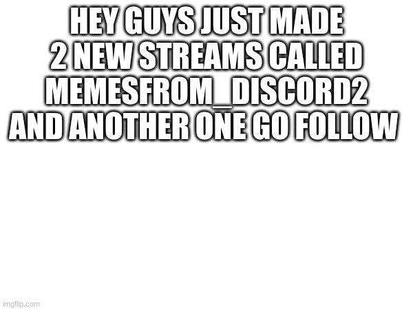 HEY GUYS JUST MADE 2 NEW STREAMS CALLED MEMESFROM_DISCORD2 AND ANOTHER ONE GO FOLLOW | image tagged in politics lol | made w/ Imgflip meme maker