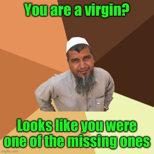 Ordinary Muslim Man Meme | You are a virgin? Looks like you were one of the missing ones | image tagged in memes,ordinary muslim man | made w/ Imgflip meme maker