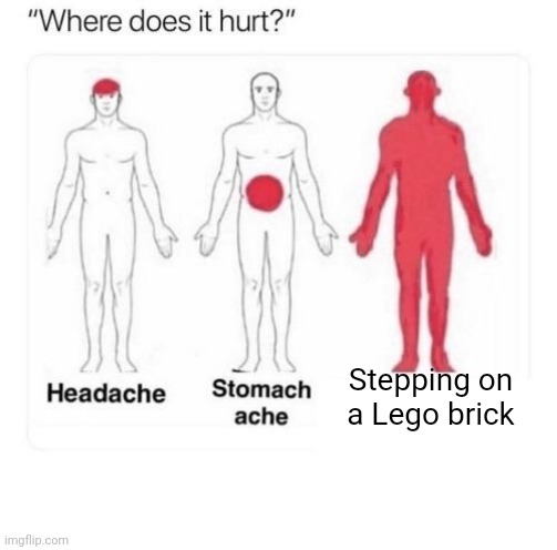 Where does it hurt | Stepping on a Lego brick | image tagged in where does it hurt | made w/ Imgflip meme maker