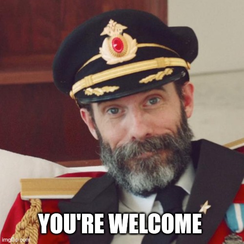 Captain Obvious | YOU'RE WELCOME | image tagged in captain obvious | made w/ Imgflip meme maker