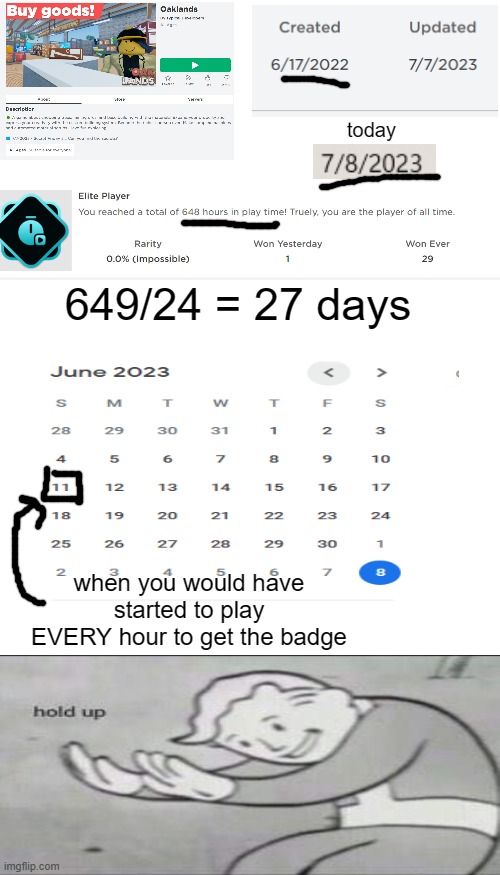Wait a minute, something ain't right | today; 649/24 = 27 days; when you would have started to play EVERY hour to get the badge | image tagged in memes,blank transparent square,conspiracy theory | made w/ Imgflip meme maker