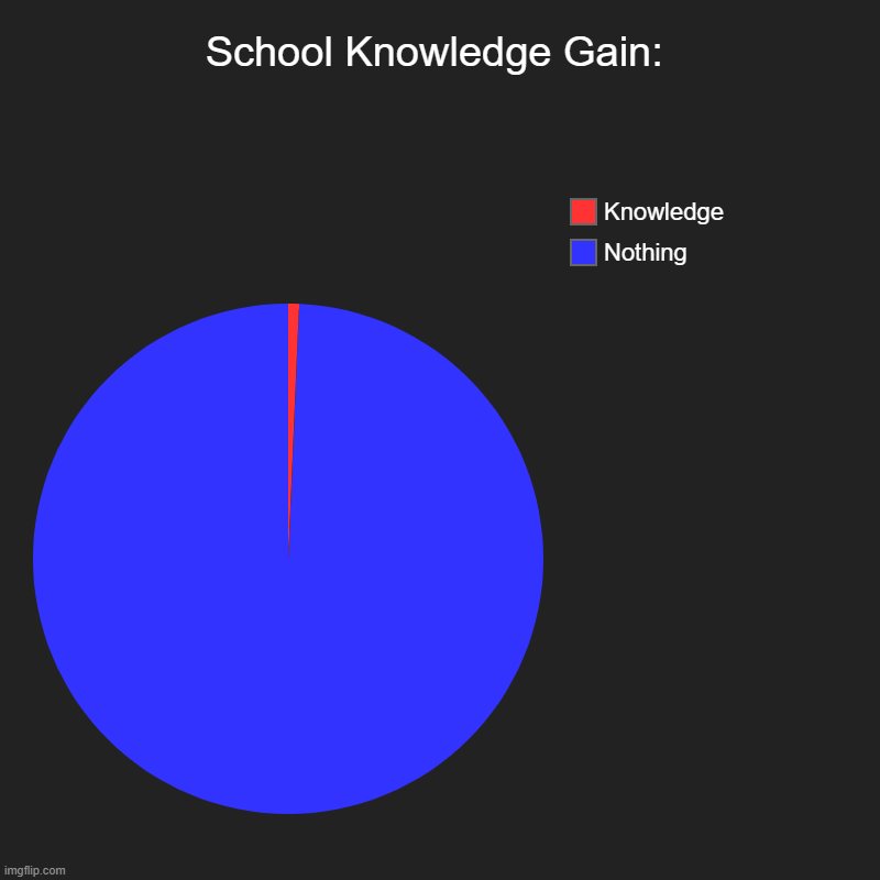 Who even goes to school anyway? | School Knowledge Gain: | Nothing, Knowledge | image tagged in charts,pie charts | made w/ Imgflip chart maker