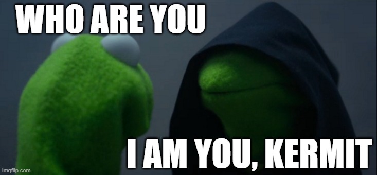 Evil Kermit Meme | WHO ARE YOU; I AM YOU, KERMIT | image tagged in memes,evil kermit | made w/ Imgflip meme maker