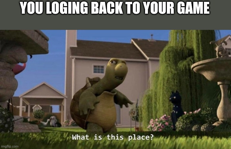 What is this place | YOU LOGING BACK TO YOUR GAME | image tagged in what is this place | made w/ Imgflip meme maker