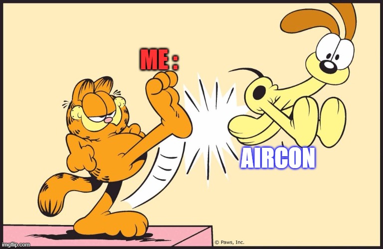 Garfield kicking odie | ME :; AIRCON | image tagged in garfield kicking odie | made w/ Imgflip meme maker