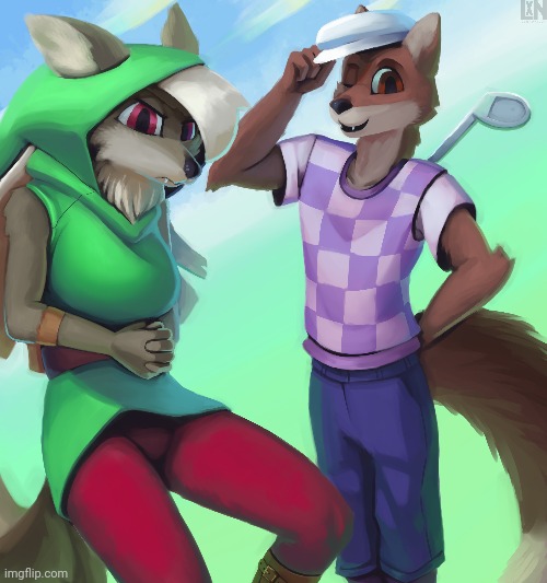 Terraria Shimmered Zoologist and Golfer (art by Lennoxicon on FA) | image tagged in furry,terraria | made w/ Imgflip meme maker