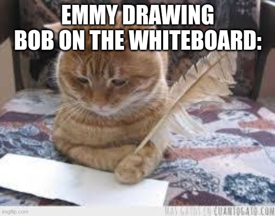 writer cat | EMMY DRAWING BOB ON THE WHITEBOARD: | image tagged in writer cat | made w/ Imgflip meme maker