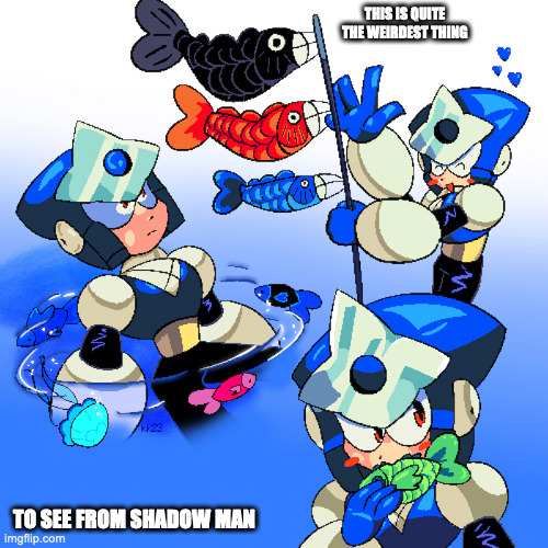 Shadow Man Celebrating Children's Day | THIS IS QUITE THE WEIRDEST THING; TO SEE FROM SHADOW MAN | image tagged in shadowman,megaman,memes | made w/ Imgflip meme maker