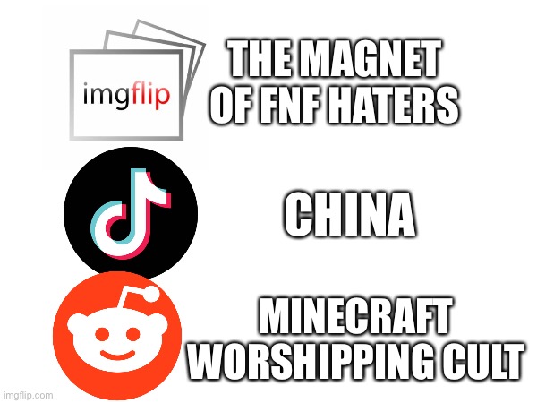 THE MAGNET OF FNF HATERS; CHINA; MINECRAFT WORSHIPPING CULT | made w/ Imgflip meme maker