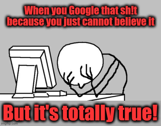 Computer Guy Facepalm Meme | When you Google that sh!t because you just cannot believe it But it's totally true! | image tagged in memes,computer guy facepalm | made w/ Imgflip meme maker