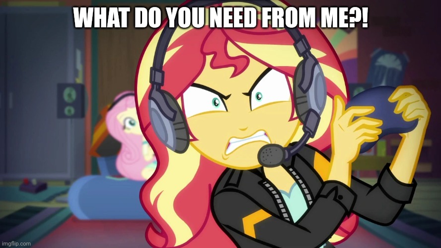 Angry Sunset Shimmer plays | WHAT DO YOU NEED FROM ME?! | image tagged in angry sunset shimmer plays | made w/ Imgflip meme maker