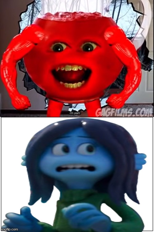 Ruby Gillman is scared of Kool-Aid Killer | image tagged in kool aid,kool aid man,koolaid man,kool-aid | made w/ Imgflip meme maker