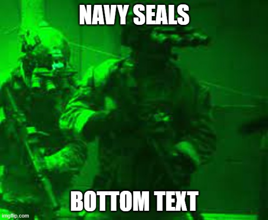 Navy Seals | NAVY SEALS; BOTTOM TEXT | image tagged in navy seals | made w/ Imgflip meme maker