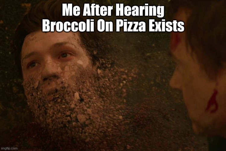 WHY DOES IT EXIST | Me After Hearing Broccoli On Pizza Exists | image tagged in spiderman getting thanos snapped,no just no | made w/ Imgflip meme maker