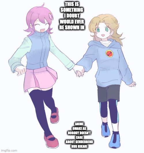 Mayl With Genderbend Hub Hikari | THIS IS SOMETHING I DOUBT WOULD EVER BE SHOWN IN; ANIME OMAKE AS NOBODY DOESN'T CARE ABOUT GENDERBEND HUB HIKARI | image tagged in hub hikari,mayl sakurai,megaman,megaman battle network,memes | made w/ Imgflip meme maker