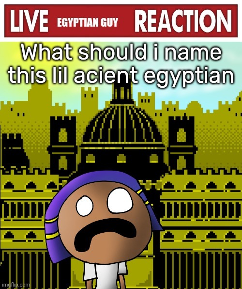 Live egyptian guy reaction | What should i name this lil acient egyptian | image tagged in live egyptian guy reaction | made w/ Imgflip meme maker