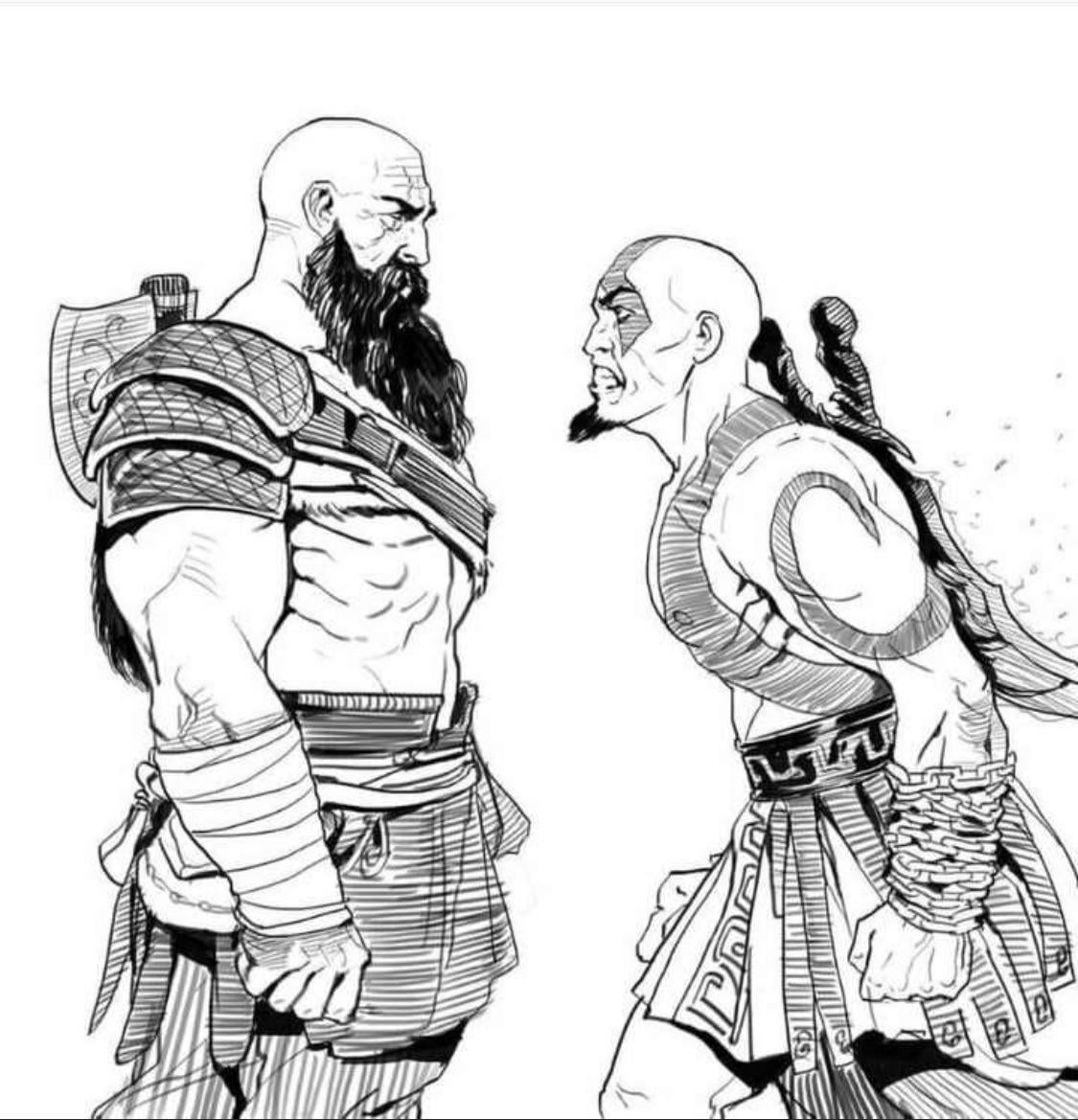 Old Kratos VS Young Kratos Blank Meme Template