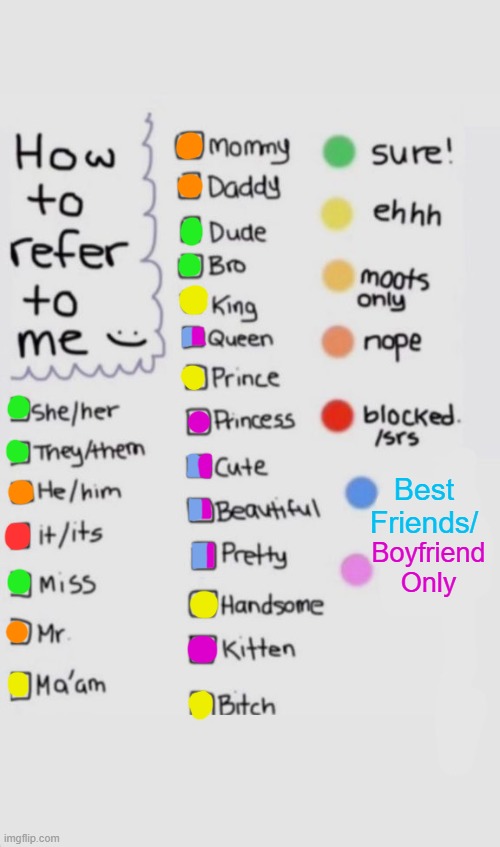 How To Refer To Me :) | Boyfriend Only; Best Friends/ | image tagged in how to refer to me | made w/ Imgflip meme maker