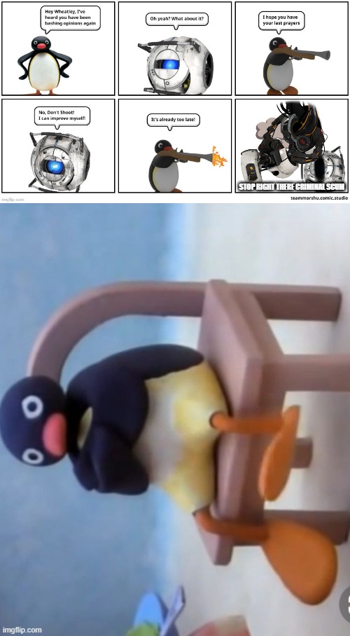 STOP RIGHT THERE CRIMINAL SCUM | image tagged in angry pingu | made w/ Imgflip meme maker