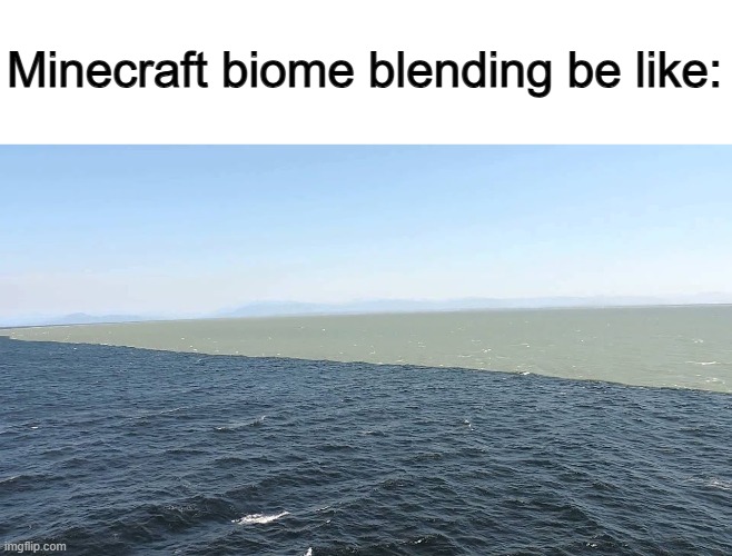 Fun fact: While I was on vacation, I got to see this part of the ocean with my own eyes :D it's weird XD | Minecraft biome blending be like: | made w/ Imgflip meme maker