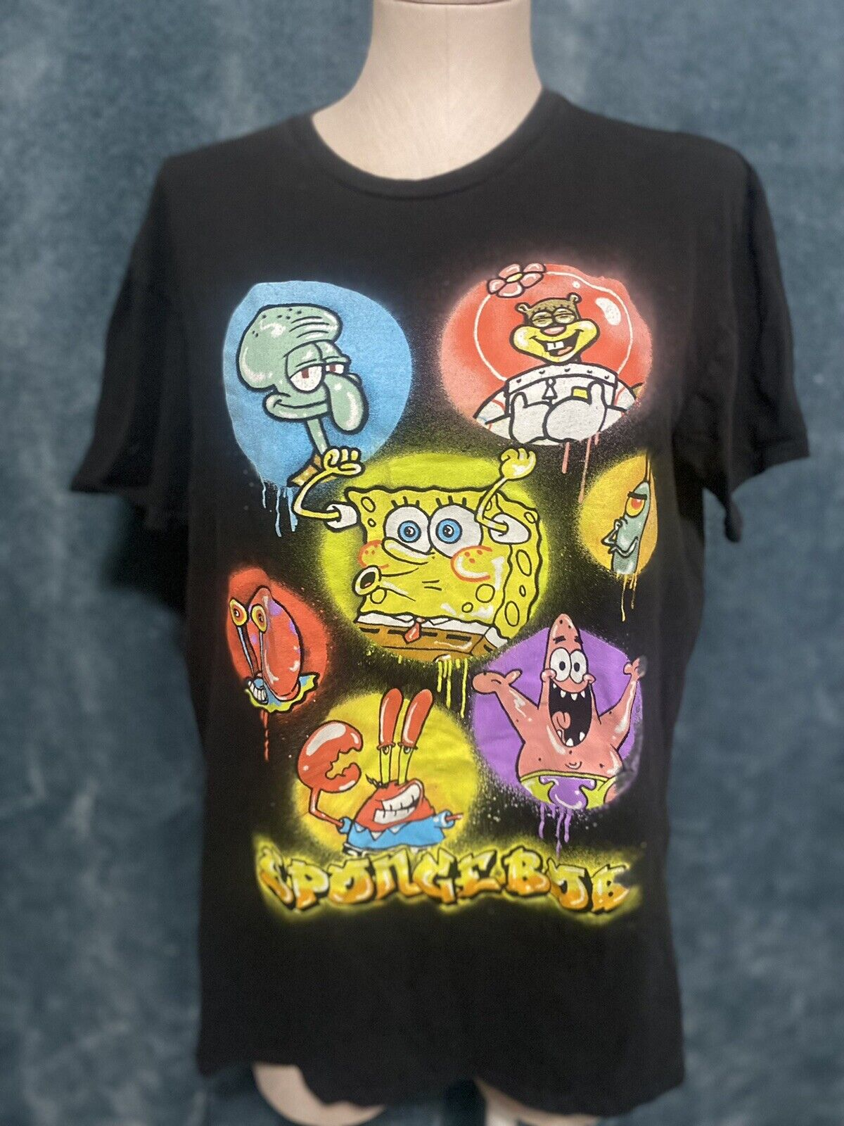Nickelodeon SPONGEBOB and Friends Graffiti T-Shirt Black Size La Blank Meme Template
