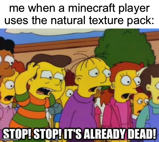 The Natural Texture Pack Is Dead, People | me when a minecraft player uses the natural texture pack: | image tagged in stop stop it's already dead,minecraft | made w/ Imgflip meme maker
