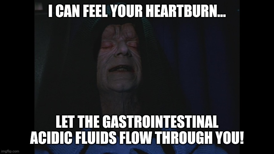 Let the heartburn flow | I CAN FEEL YOUR HEARTBURN... LET THE GASTROINTESTINAL ACIDIC FLUIDS FLOW THROUGH YOU! | image tagged in i can feel your anger | made w/ Imgflip meme maker